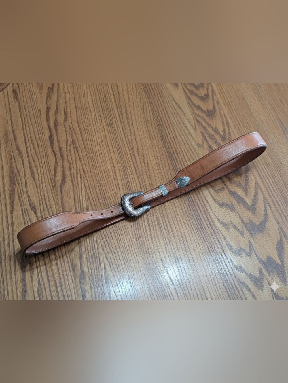 Women's Brown Leather Western Belt with Engraved Silver Accents